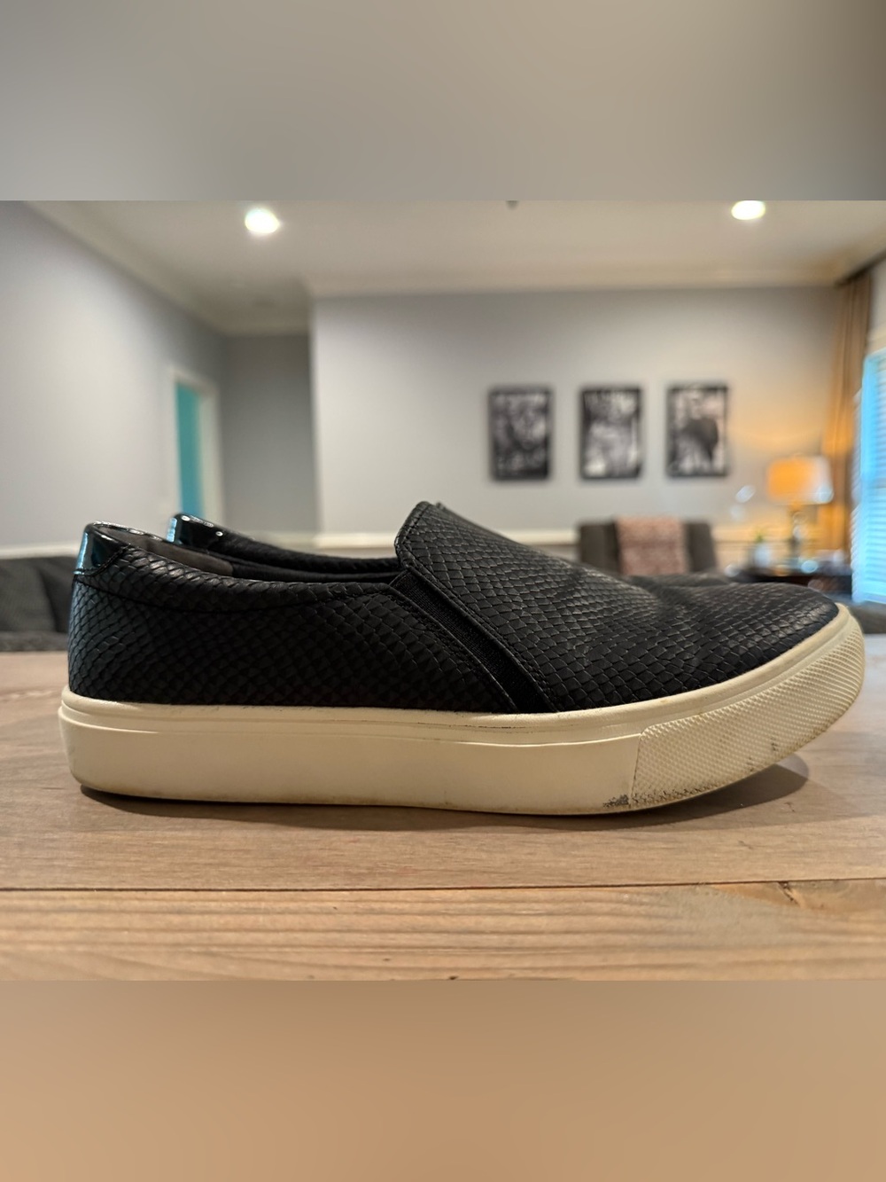 Dr. Scholl's Women's Black Slip-On Textured Loafers with Cream Sole
